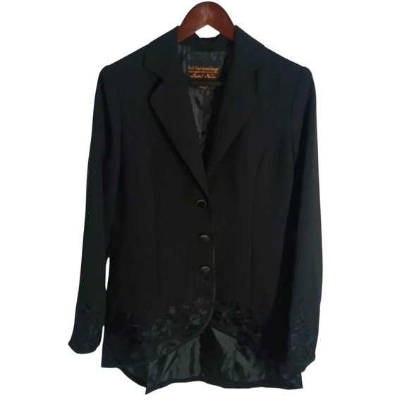 Soft Surroundings Noir Black Floral Embroidered Tailcoat Blazer Jacket Size M - Picture 1 of 11